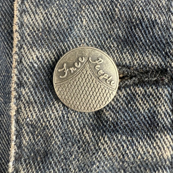 Free People Jacket Small Denim Retro 90s Grunge Distressed Sweatshirt Hoodie - Picture 3 of 11